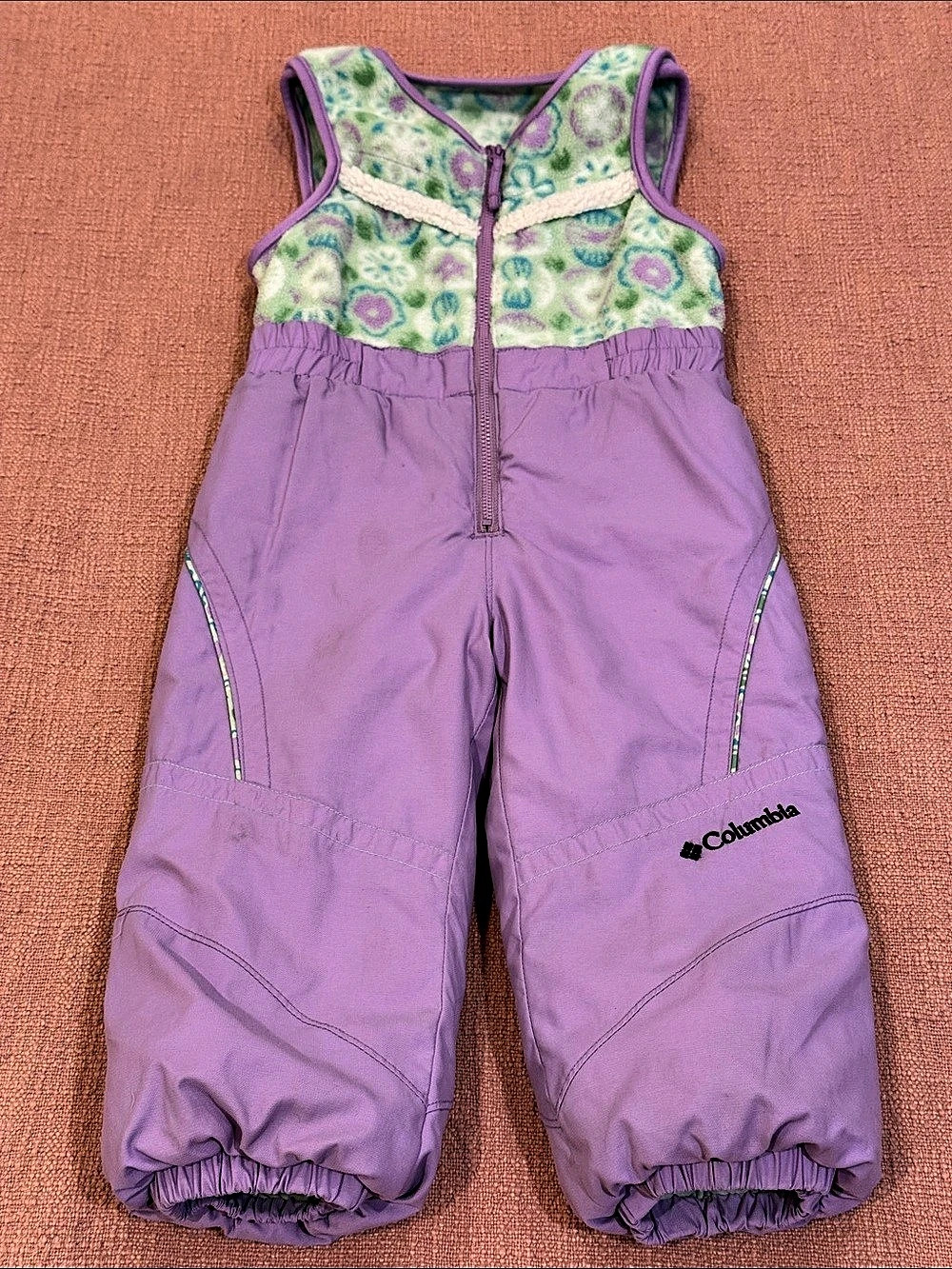 Columbia Toddler Floral Fleece top Snow Bib Overalls Girls 3T lavender / lilac /